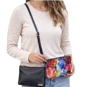 NWT Tahari Black Crossbody Bag and Watercolor Wristlet Set